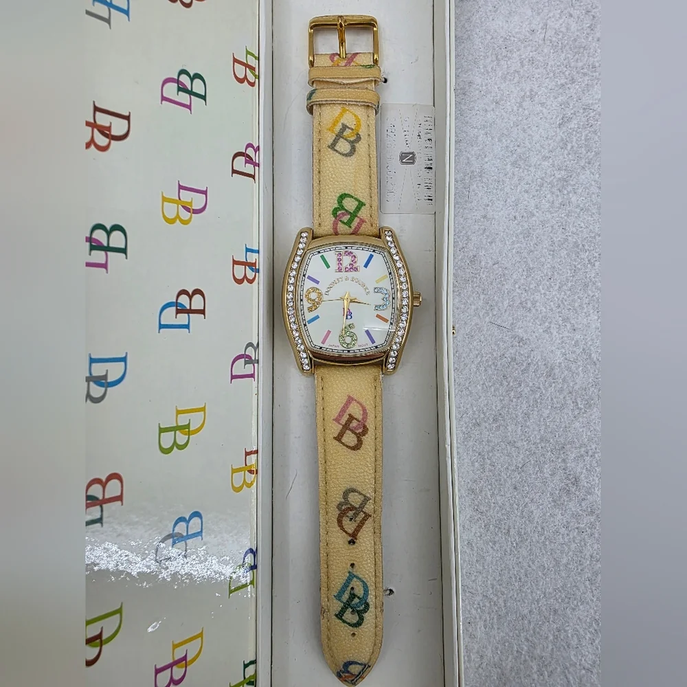 Vintage Dooney & Bourke Gold-tone Rhinestones Logo Design Watch Y2K
